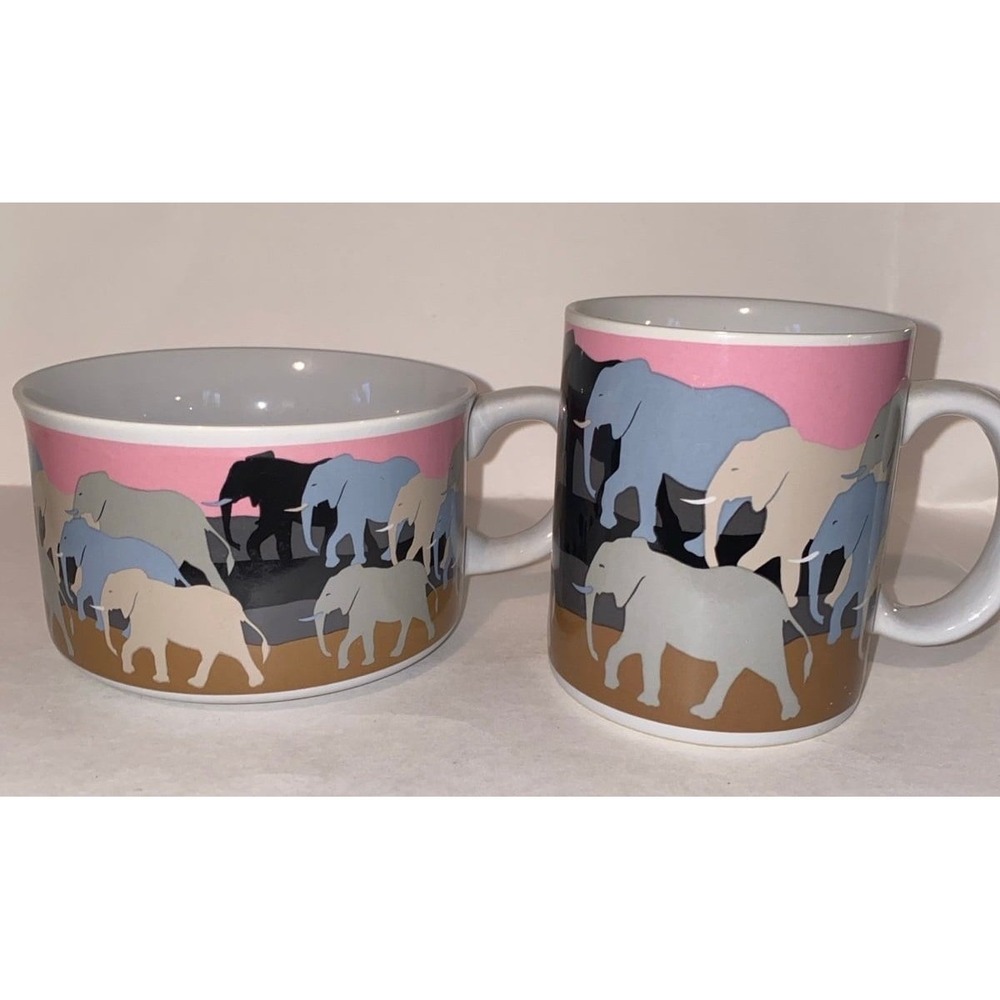 Vintage Elephant Walk Otagiri Coffee Mug & Bowl Set